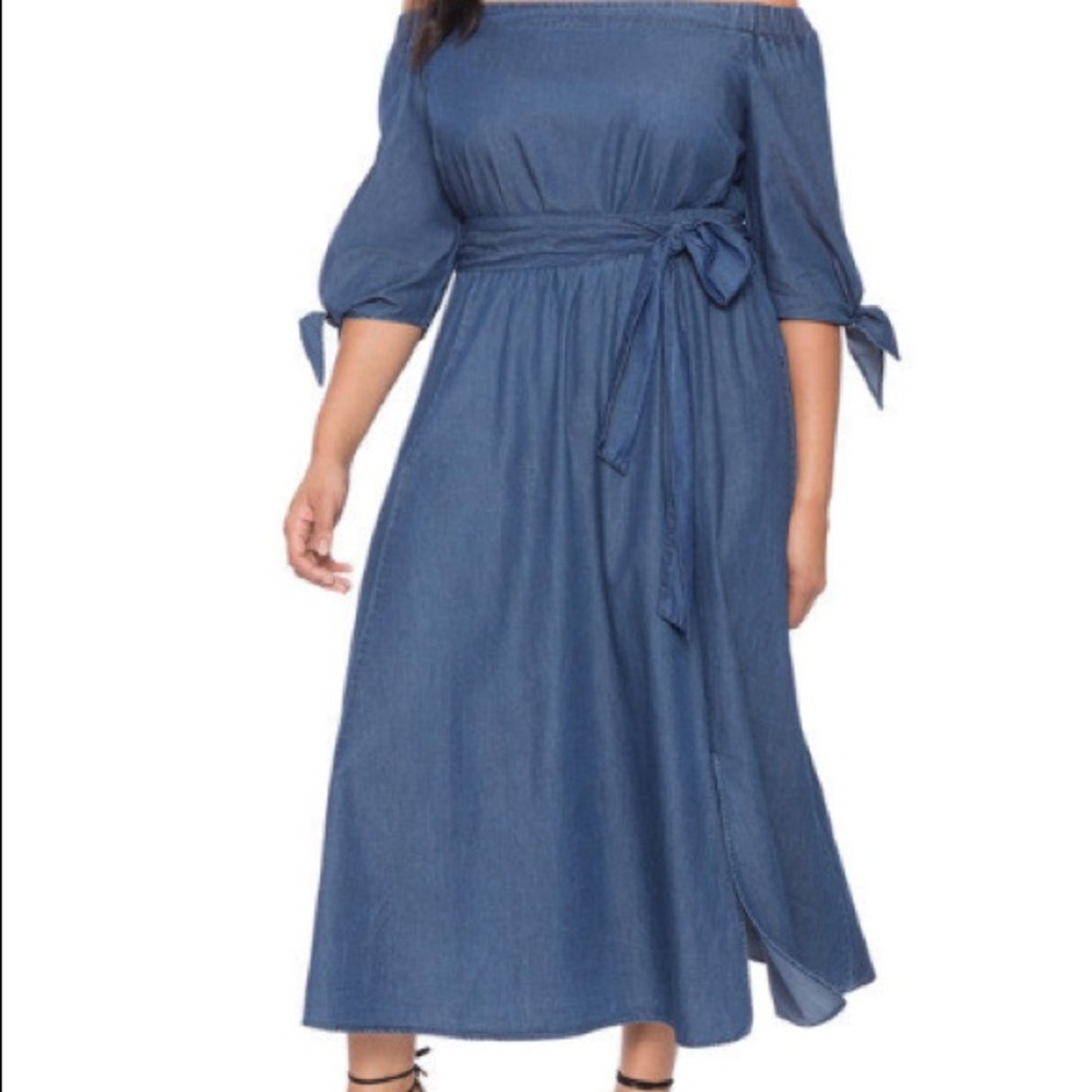 Eloquii Off shoulder chambray dress